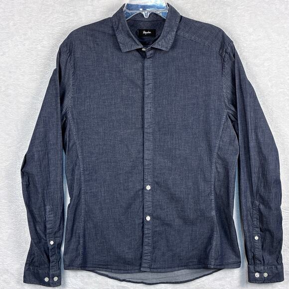 Rapha Cycling Mens XL Cutter Shirt Navy Blue Stretch Chambray Commuter Messenger - Picture 2 of 8